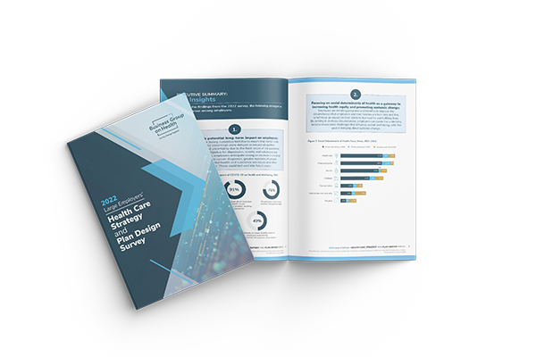 Cover and inside of Business Group on Health's 2022 Health Care Strategy and Plan Design Survey